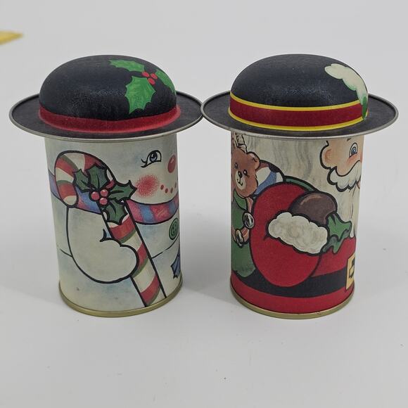 Vintage Christmas Collectible Tin cans Candy Containers Taiwan 90s Santa Snowman - Picture 4 of 9